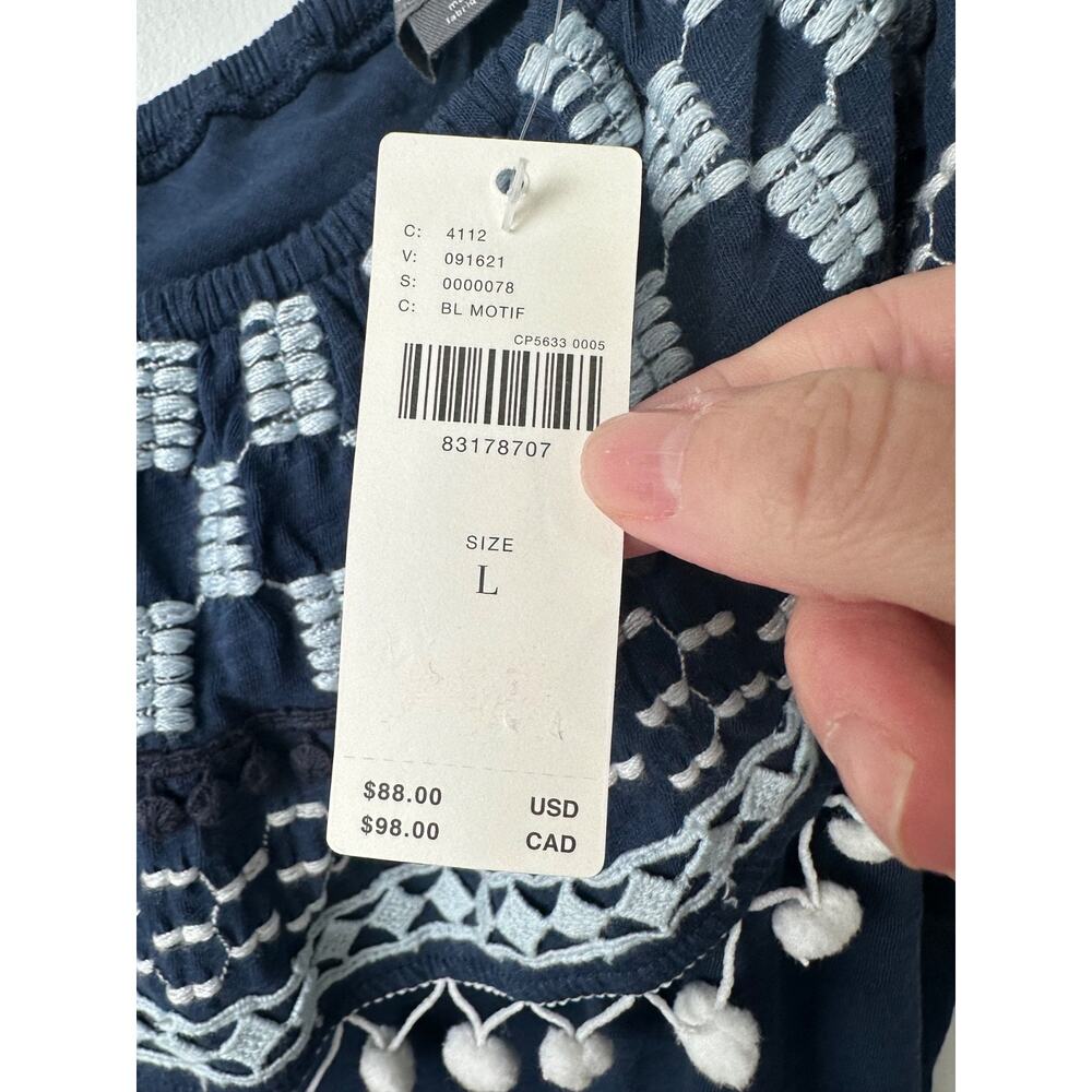 NWT Anthropologie Pom Tassel One Shoulder Blue Top Large L Boho $88 Blue A30 - Picture 4 of 8